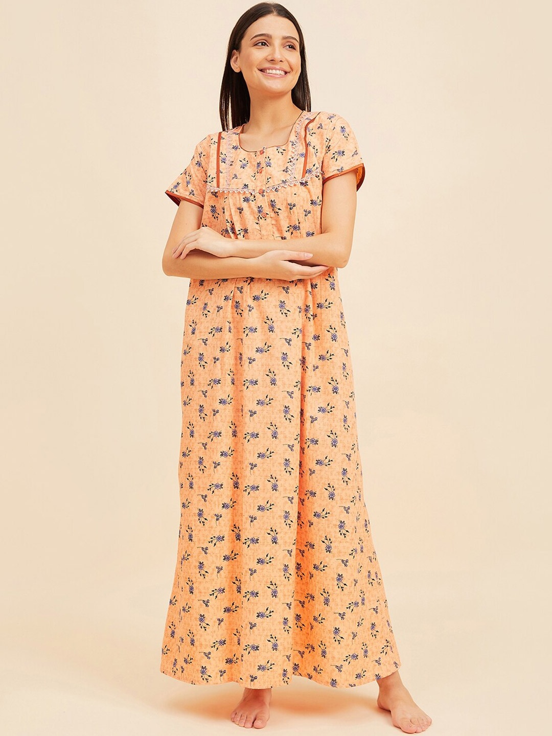 

Sweet Dreams Printed Maxi Nightdress, Peach