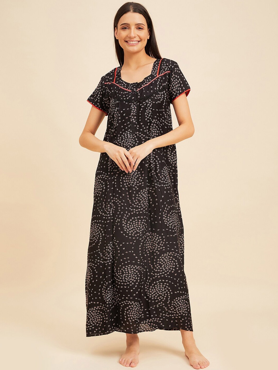 

Sweet Dreams Printed Cotton Maxi Nightdress, Black