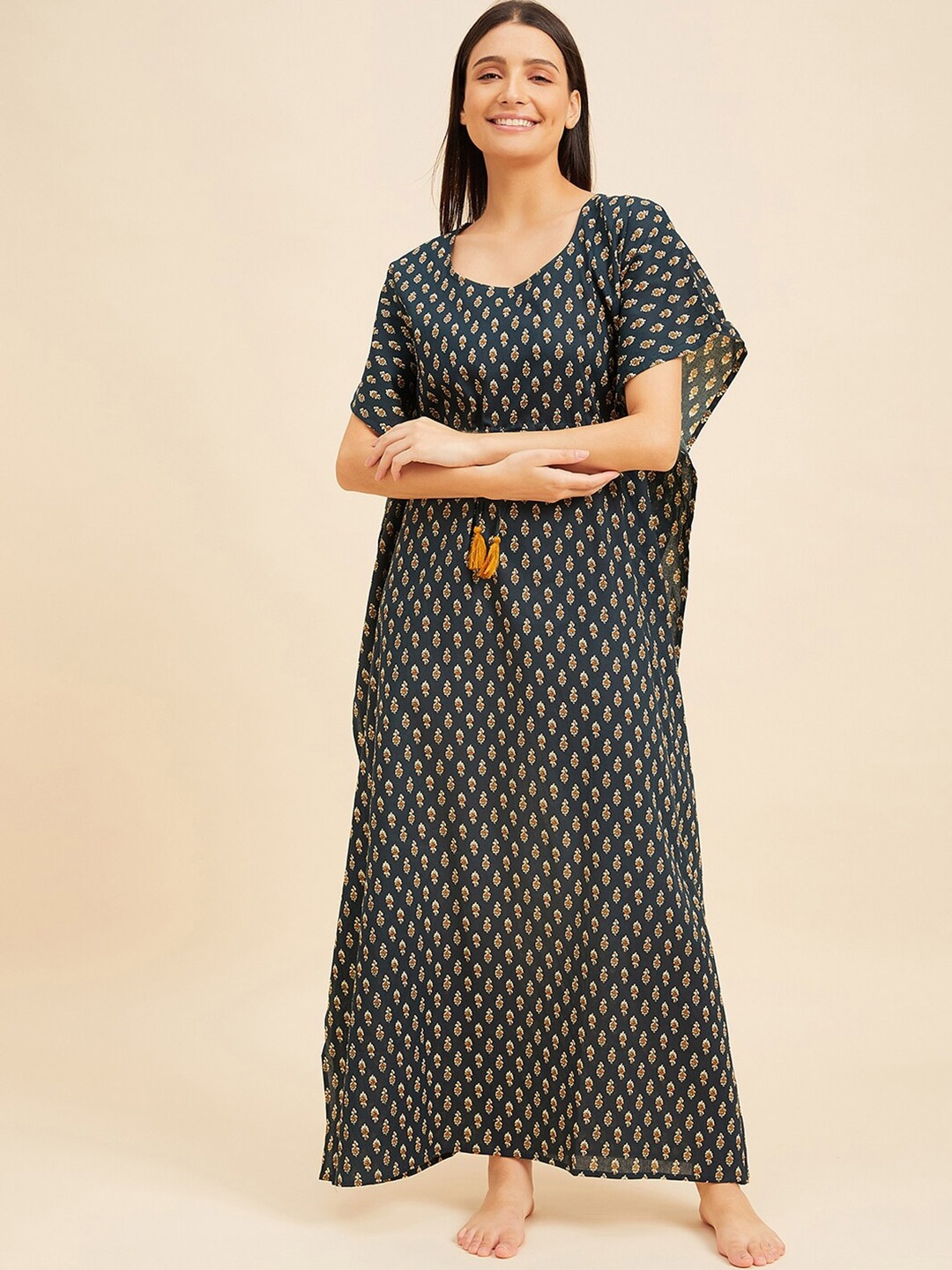 

Sweet Dreams Printed Cotton Kaftan Maxi Nightdress, Green