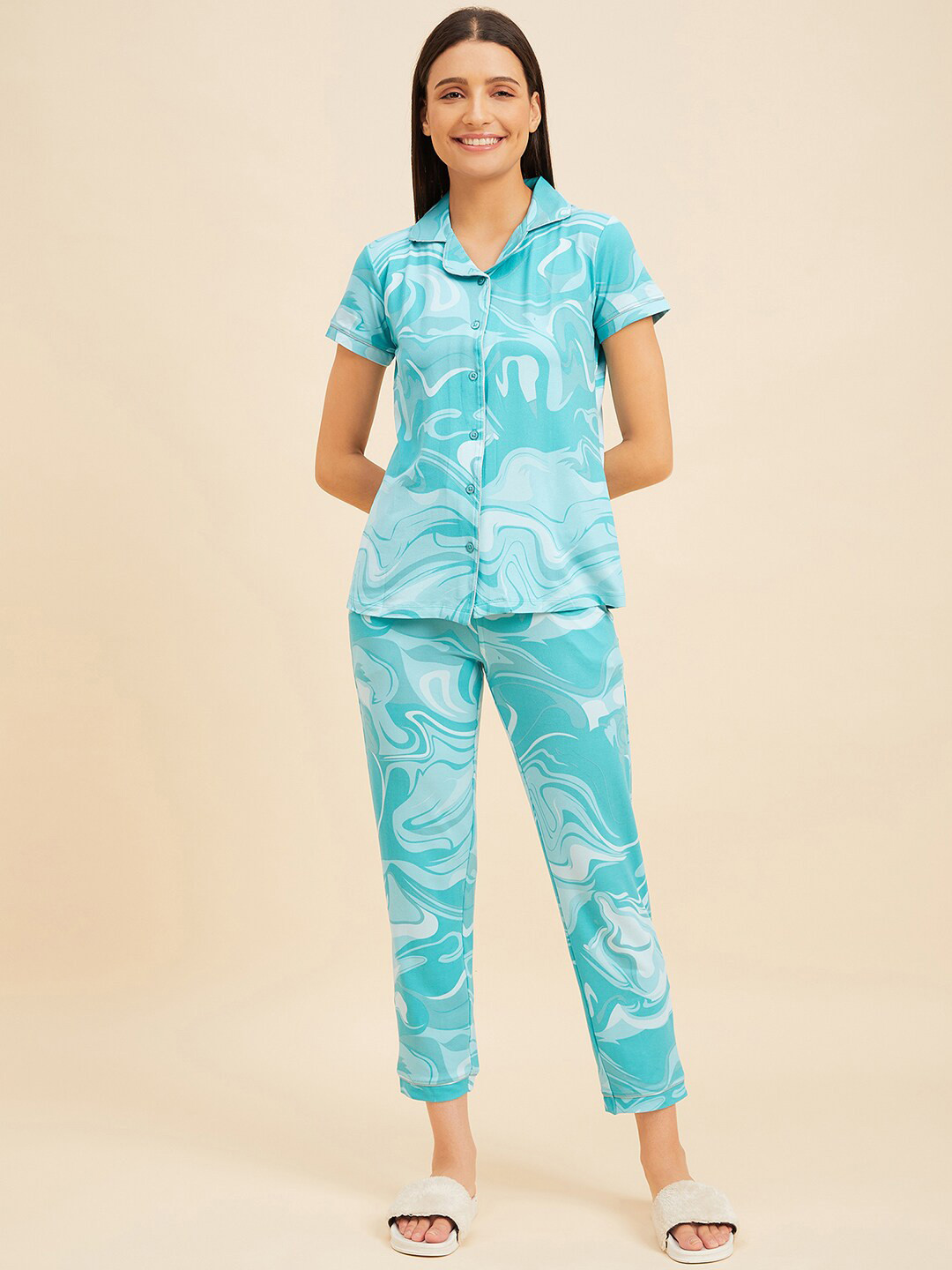 

Sweet Dreams Women Abstract Printed Night suit, Blue