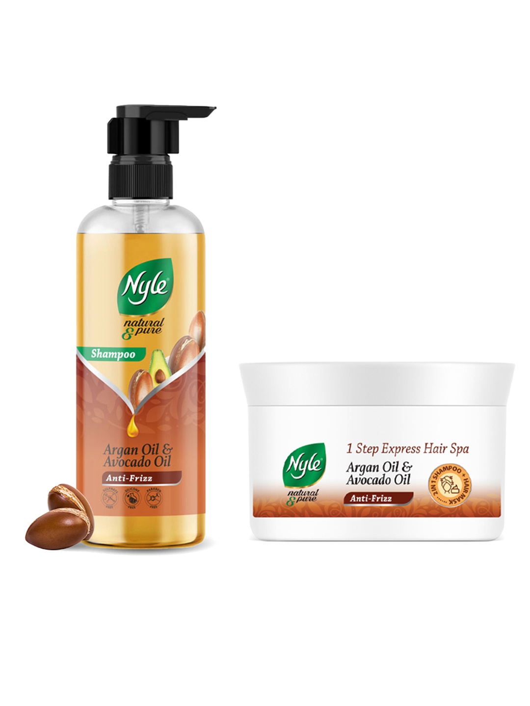 

Nyle Naturals Set of Anti-Frizz Shampoo 475 ml + Hair Spa 200 ml, Brown