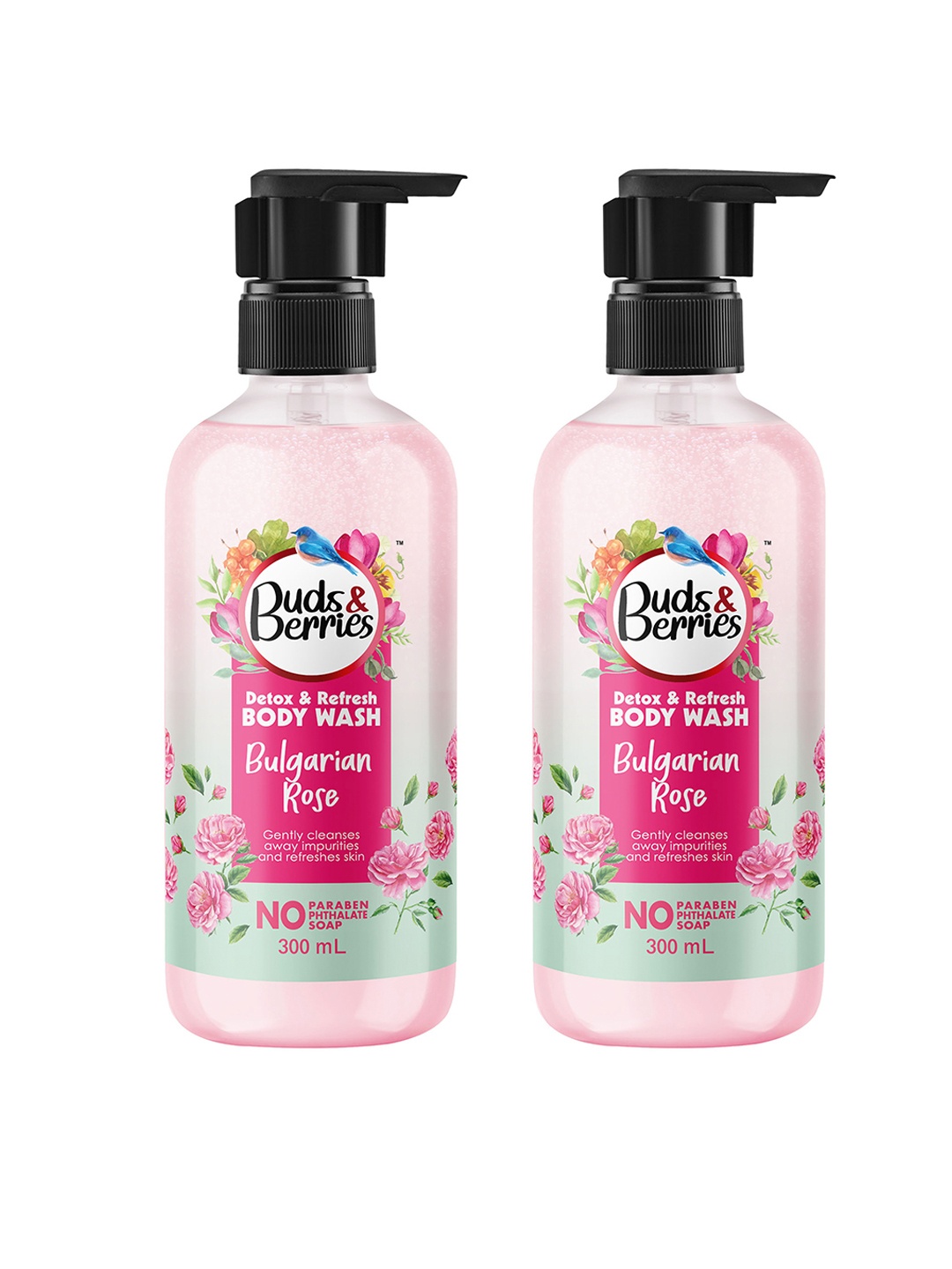 

Buds & Berries Set of 2 Bulgarian Rose Body Wash for Moisturizing Skin - 300 ml Each, Pink