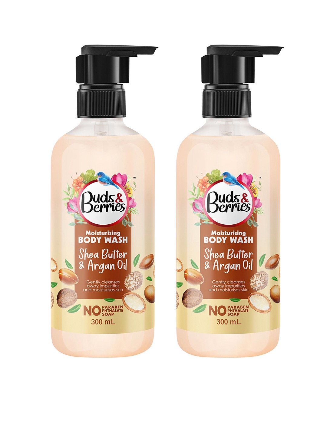 

Buds & Berries Set of 2 Moisturizing Shea Butter & Argan Oil Body Wash - 300 ml Each, Beige