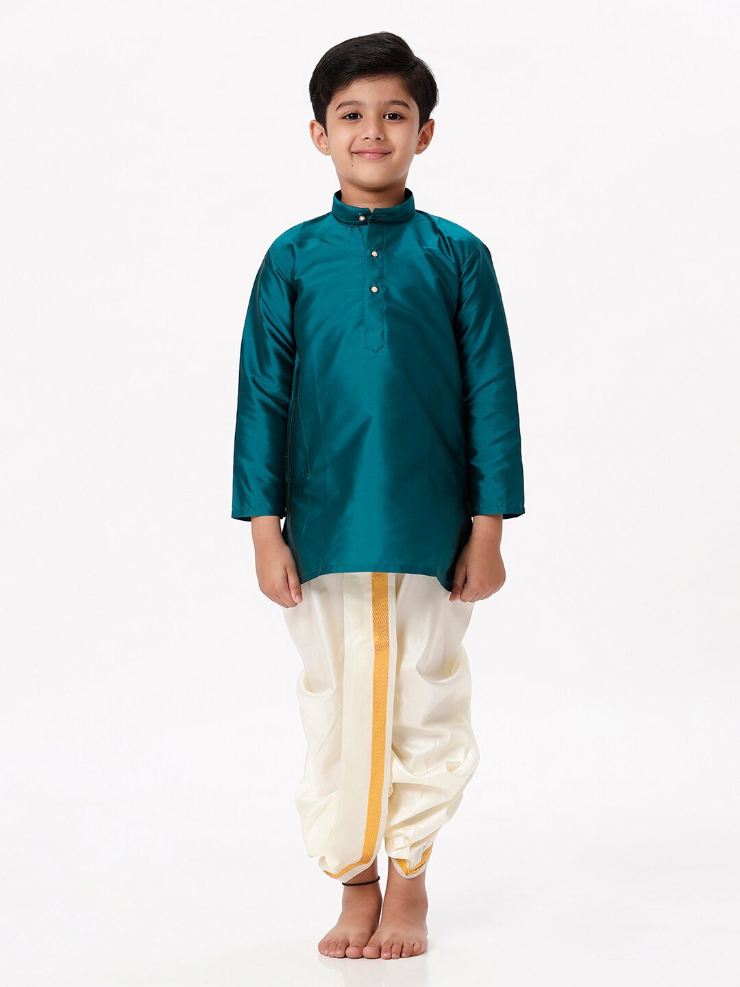 

Ramraj Boys Solid Regular Kurta with Dhoti Pants, Green