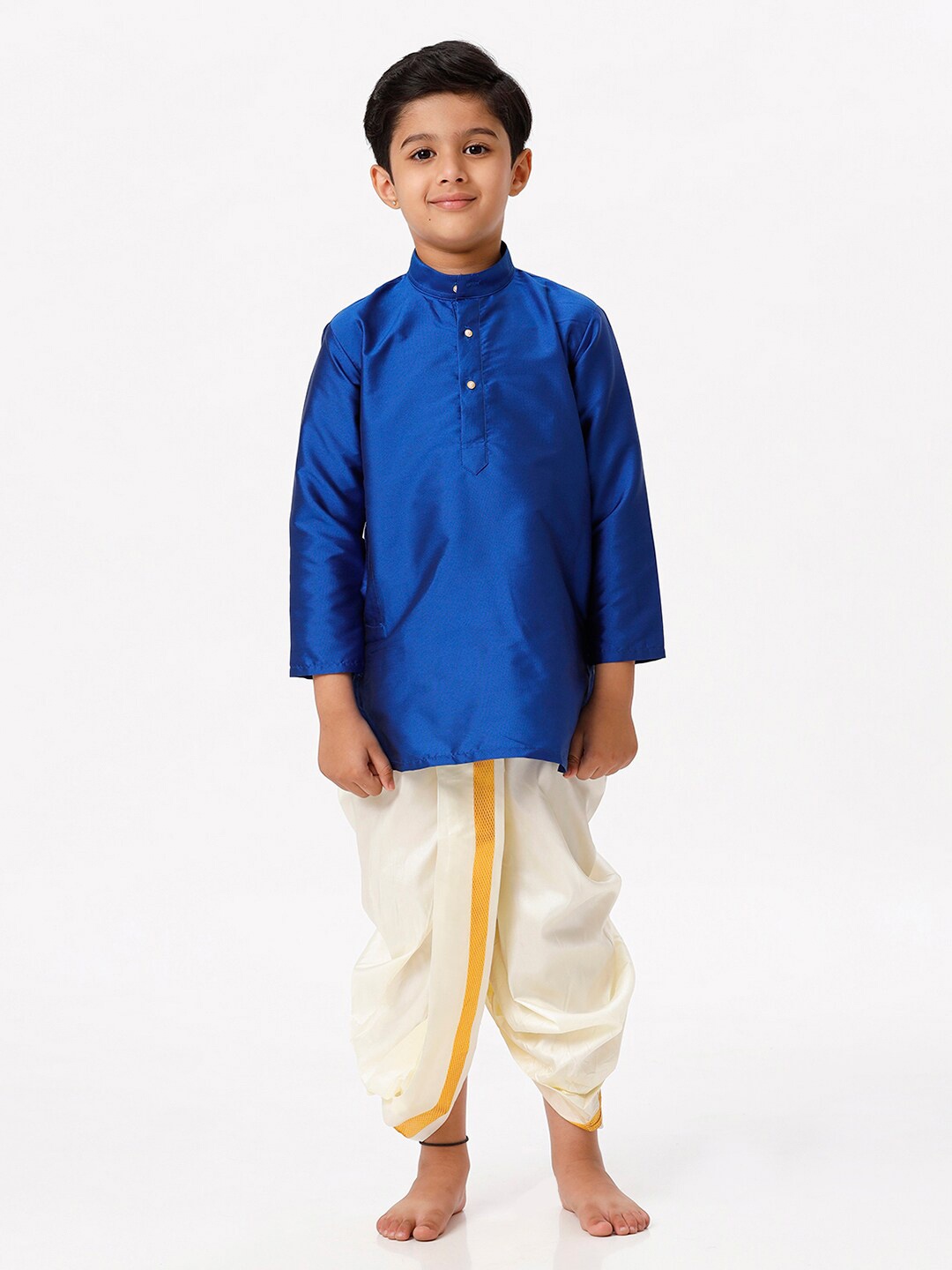 

Ramraj Boys Band Collar Straight Kurta With Dhoti Pants, Blue