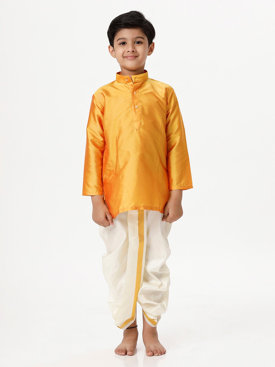 Ramraj Boys Gold-Toned Regular Kurta with Dhoti Pants