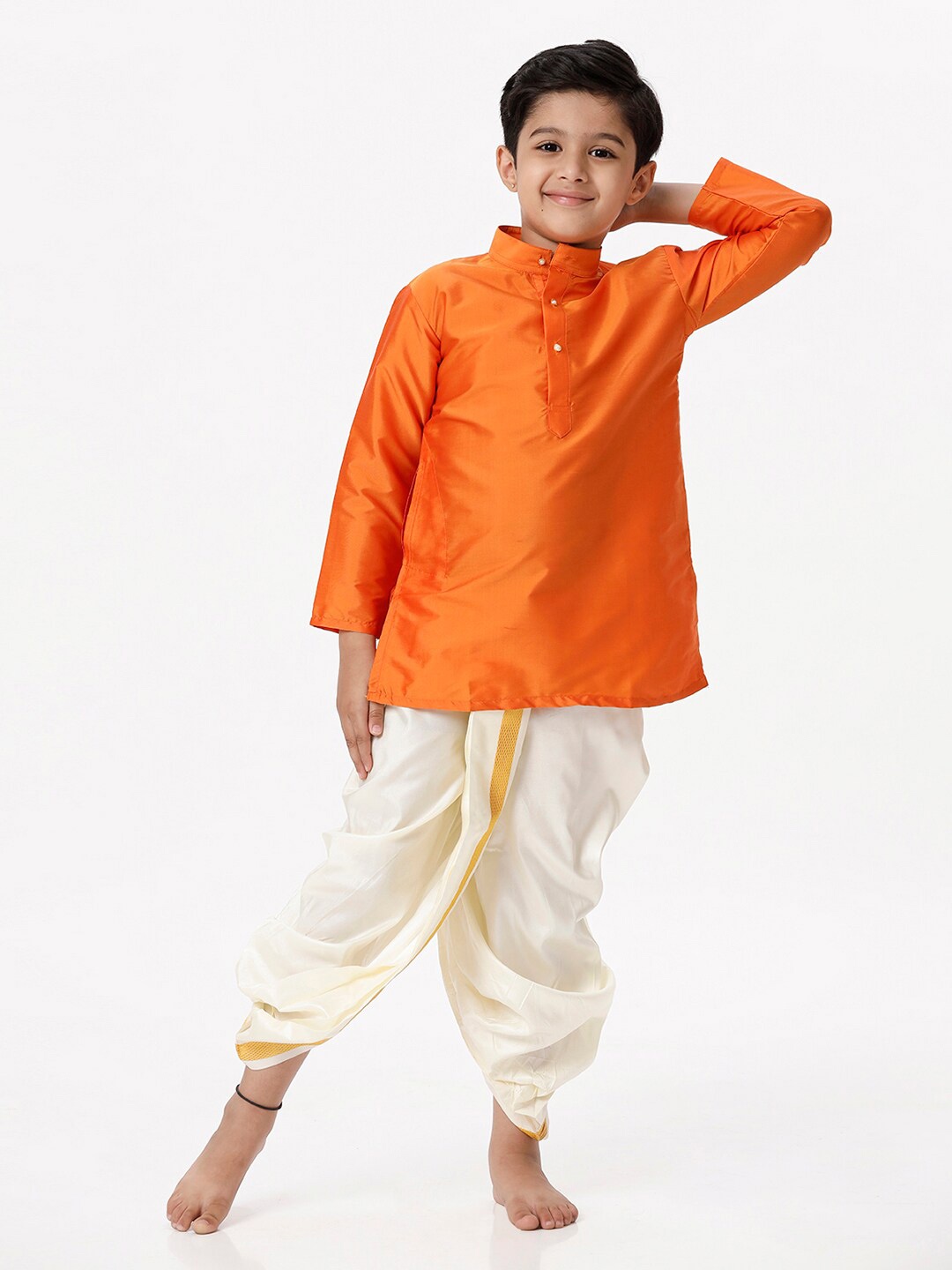 Ramraj Boys Regular Kurta With Dhoti Pants, Orange