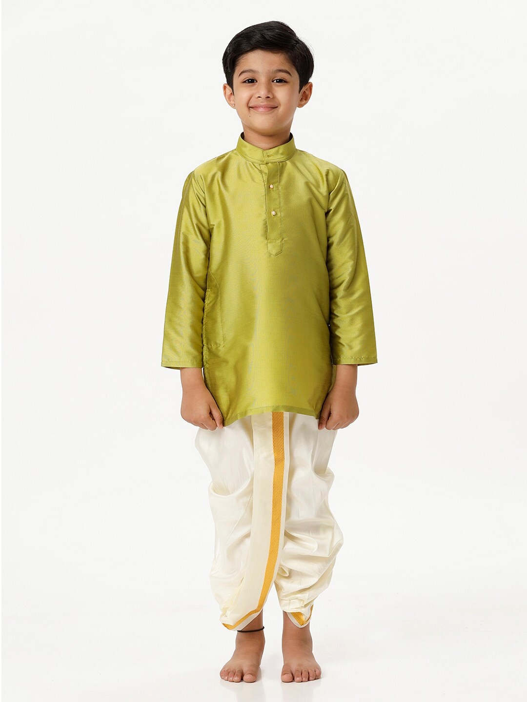 

Ramraj Boys Band Collar Straight Kurta With Dhoti Pants, Lime green
