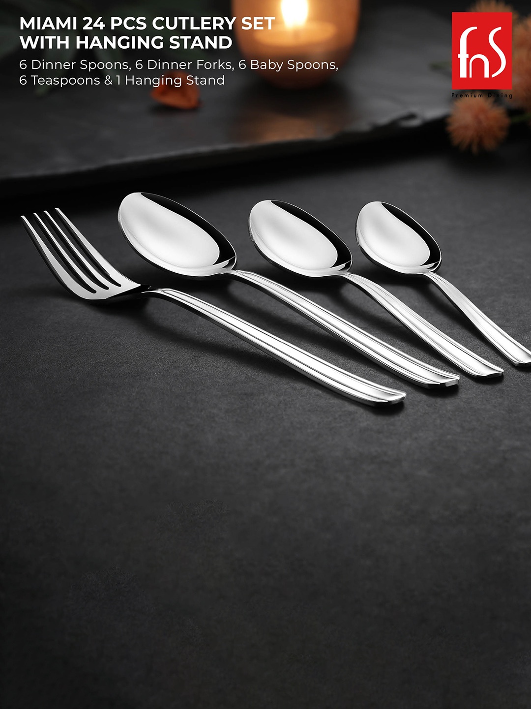 

FNS 24 Pieces Cutlery Set With Stand, Silver