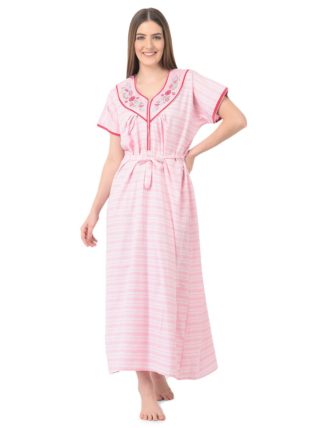 

Noty Striped Cotton Maxi Nightdress, Pink