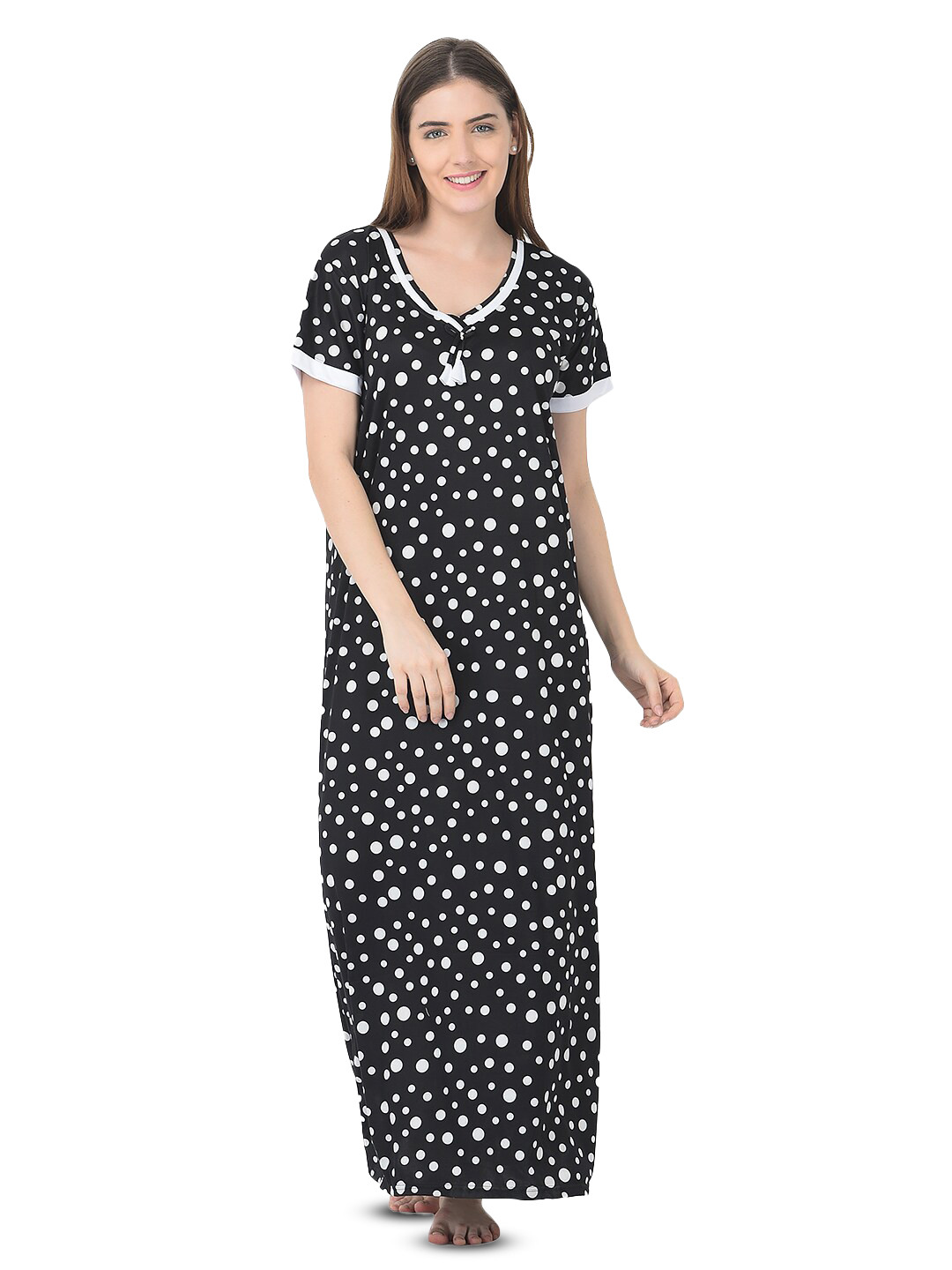 

Noty Polka Dot Printed Maxi Nightdress, Black