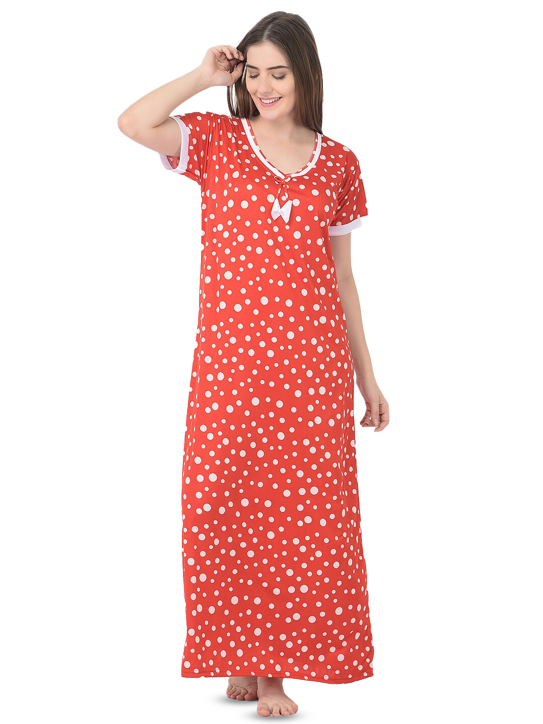 

Noty Polka Dot Printed Maxi Nightdress, Red