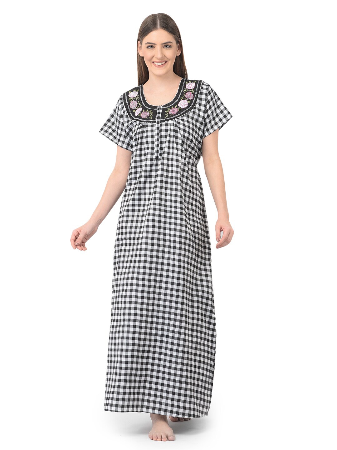 

Noty Checked Cotton Maxi Nightdress, Black
