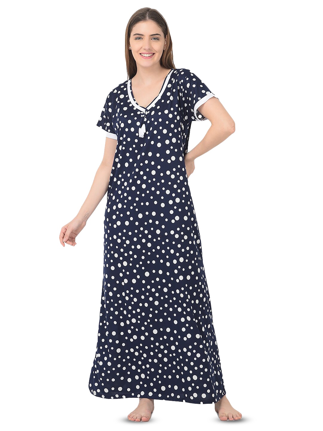 

Noty Polka Dots Printed Maxi Nightdress, Blue