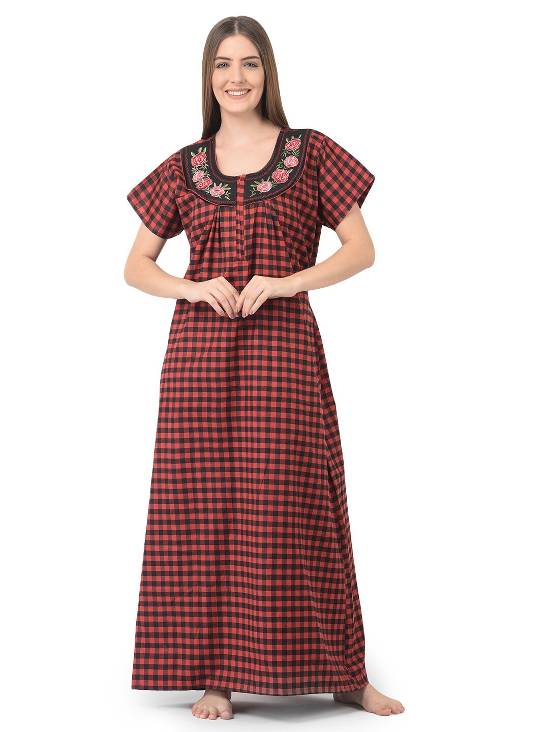 

Noty Checked Cotton Maxi Nightdress, Red
