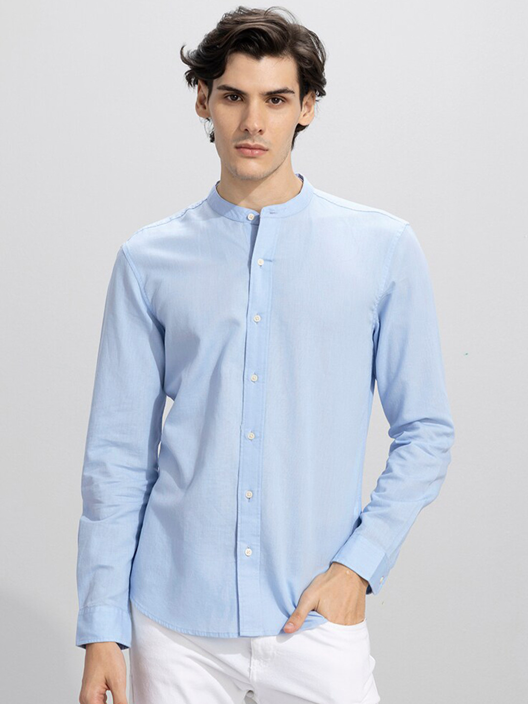 

Snitch Blue Classic Slim Fit Opaque Linen Casual Shirt