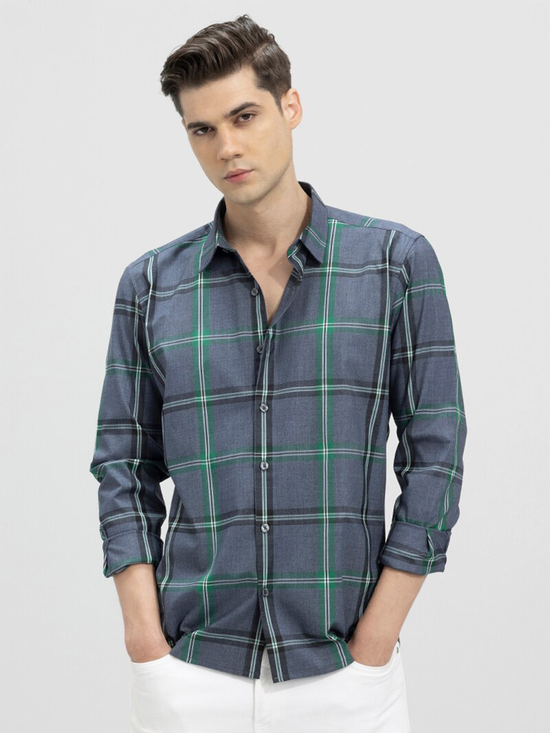 

Snitch Blue Classic Slim Fit Tartan Checks Opaque Casual Shirt