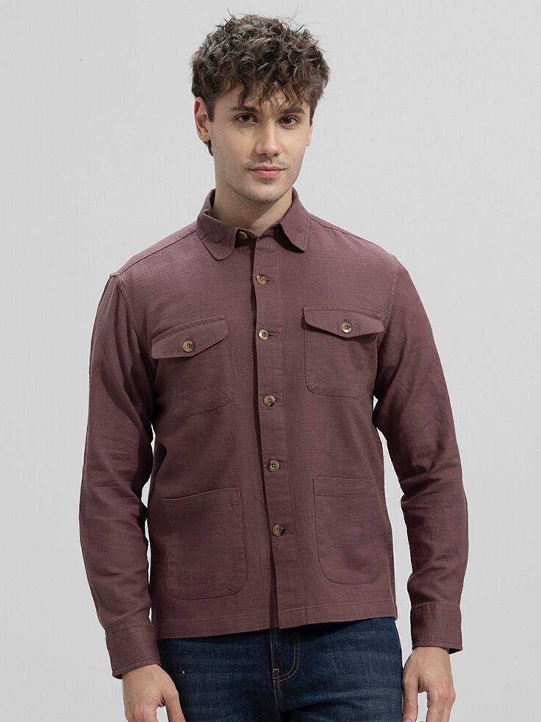 

Snitch Brown Classic Opaque Linen Casual Shacket