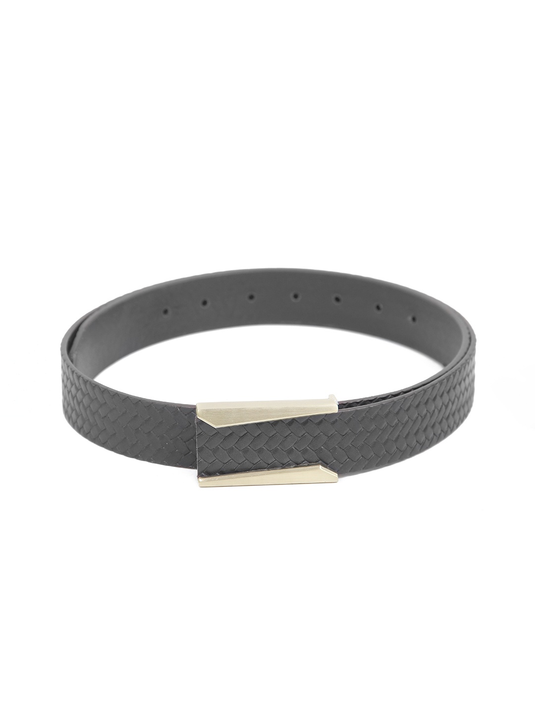 

Calvadoss Women Striped Leather Belt, Black