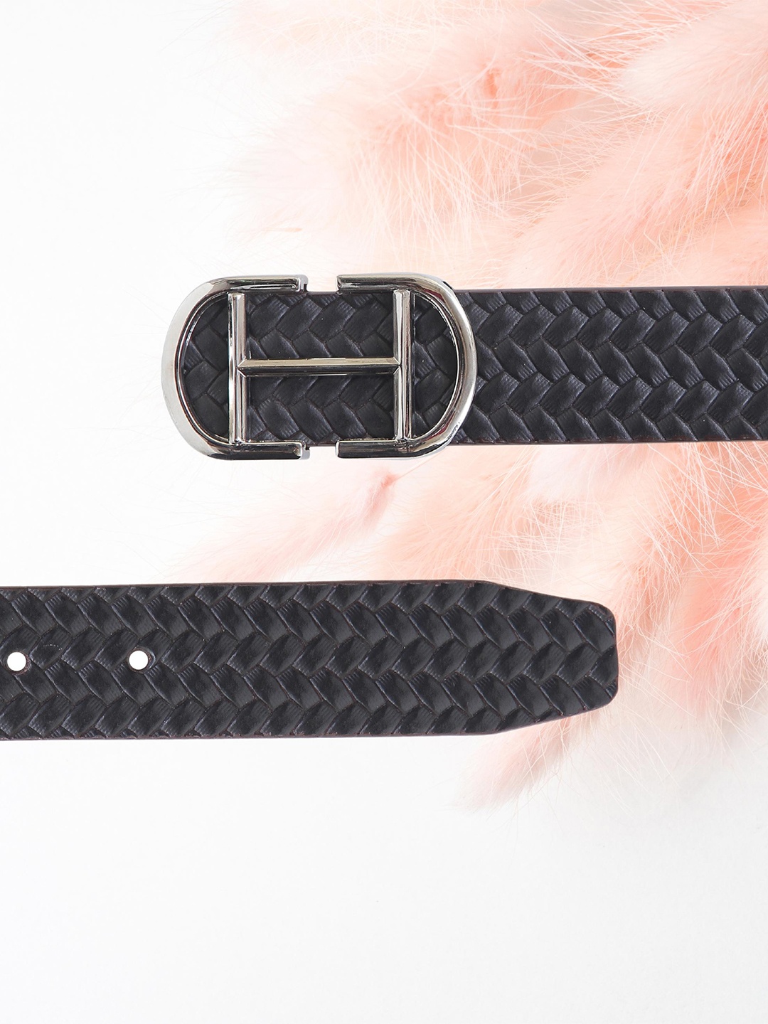 

Calvadoss Boys Striped Leather Belt, Black