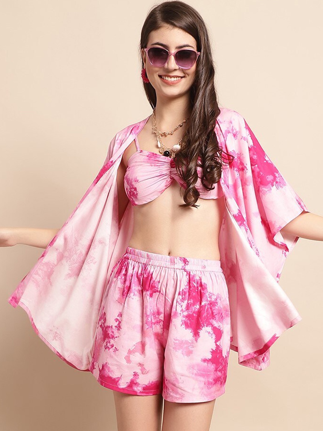 

Claura Tie and Dyed Swimwear Cover Up Set, Pink