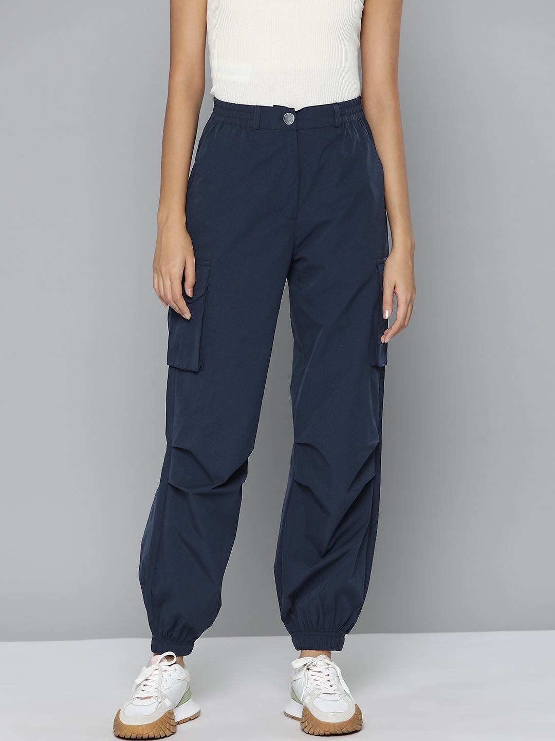 

VividArtsy Women Relaxed Loose Fit Utility Parachute Joggers, Navy blue
