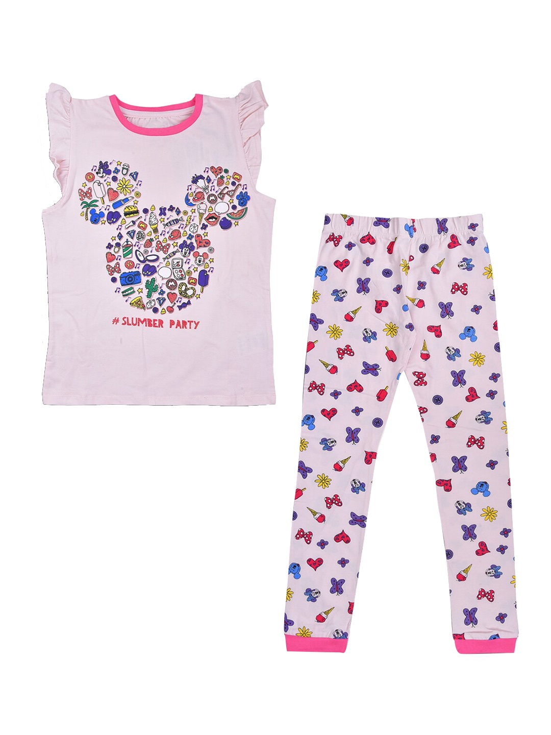 

Wish Karo Girls Conversational Printed Night suit, Pink