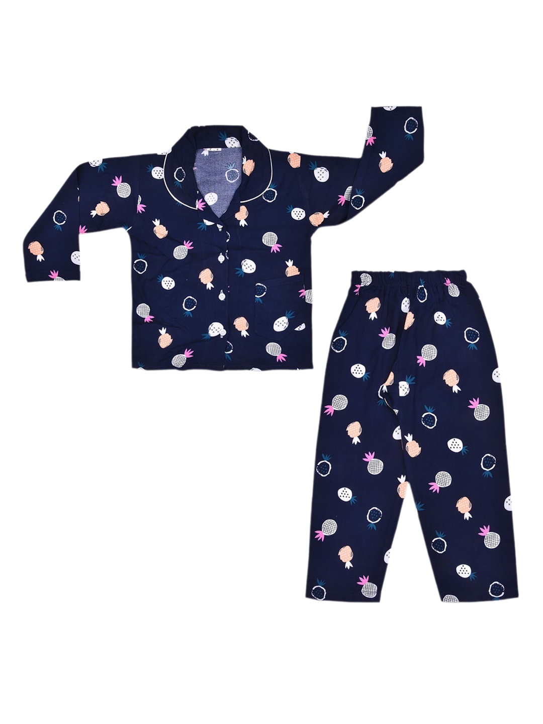 

Wish Karo Boys Conversational Printed Pure Cotton Night suit, Navy blue