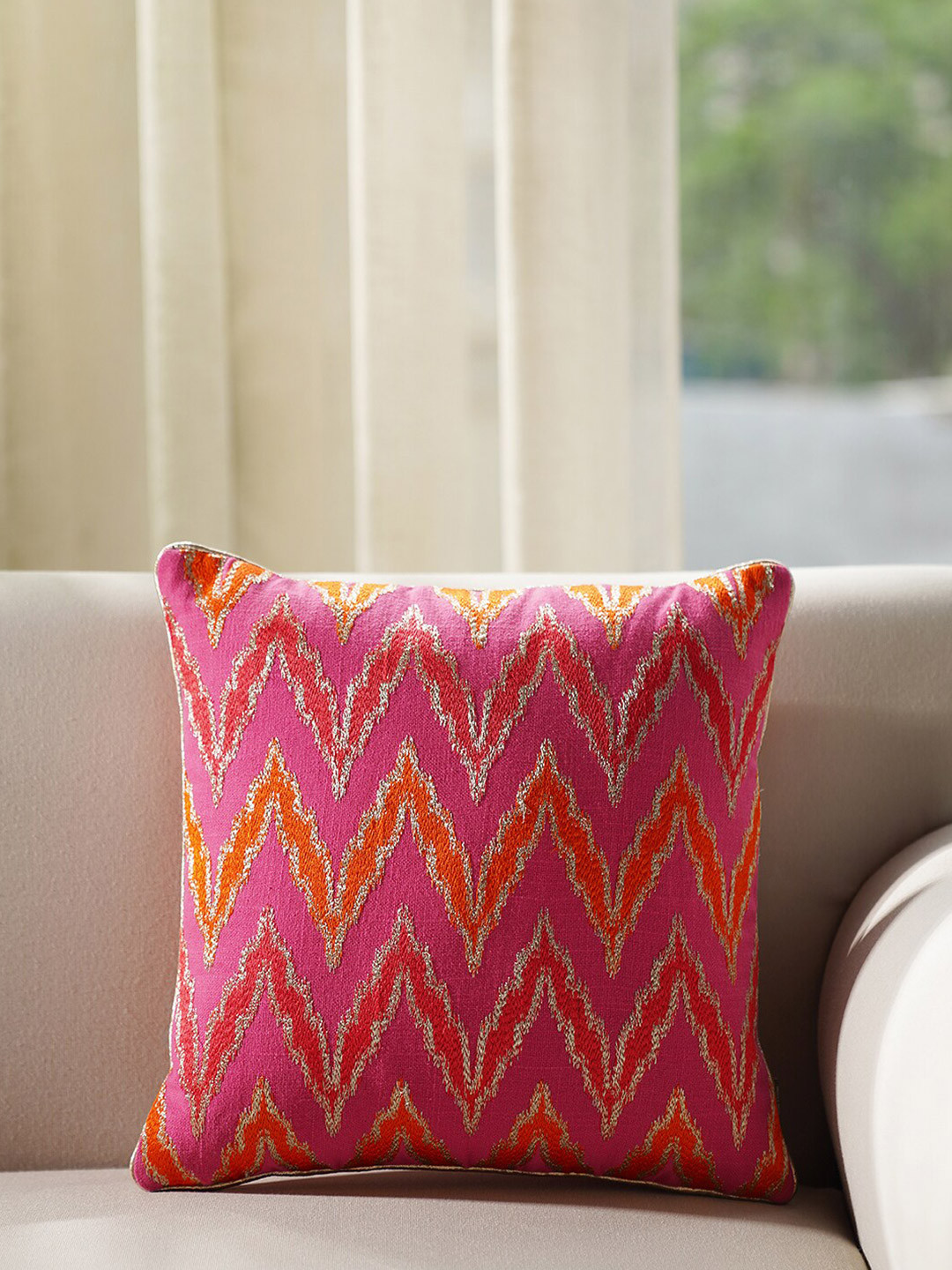 

Pure Home and Living Pink & Orange Embellished Square Cushion Cover