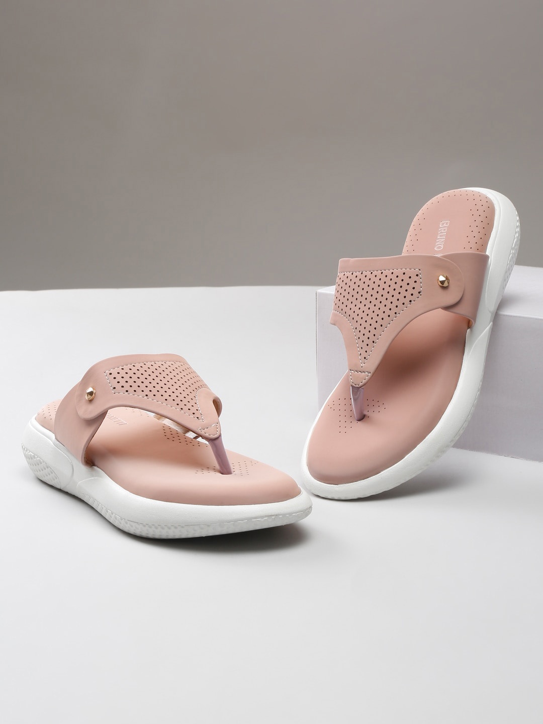 

Bruno Manetti Perforated Open Toe Flats, Nude