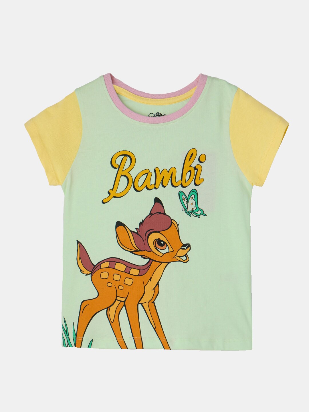 

The Souled Store Girls Disney Curious Bambi Printed Cotton T-shirt, Green