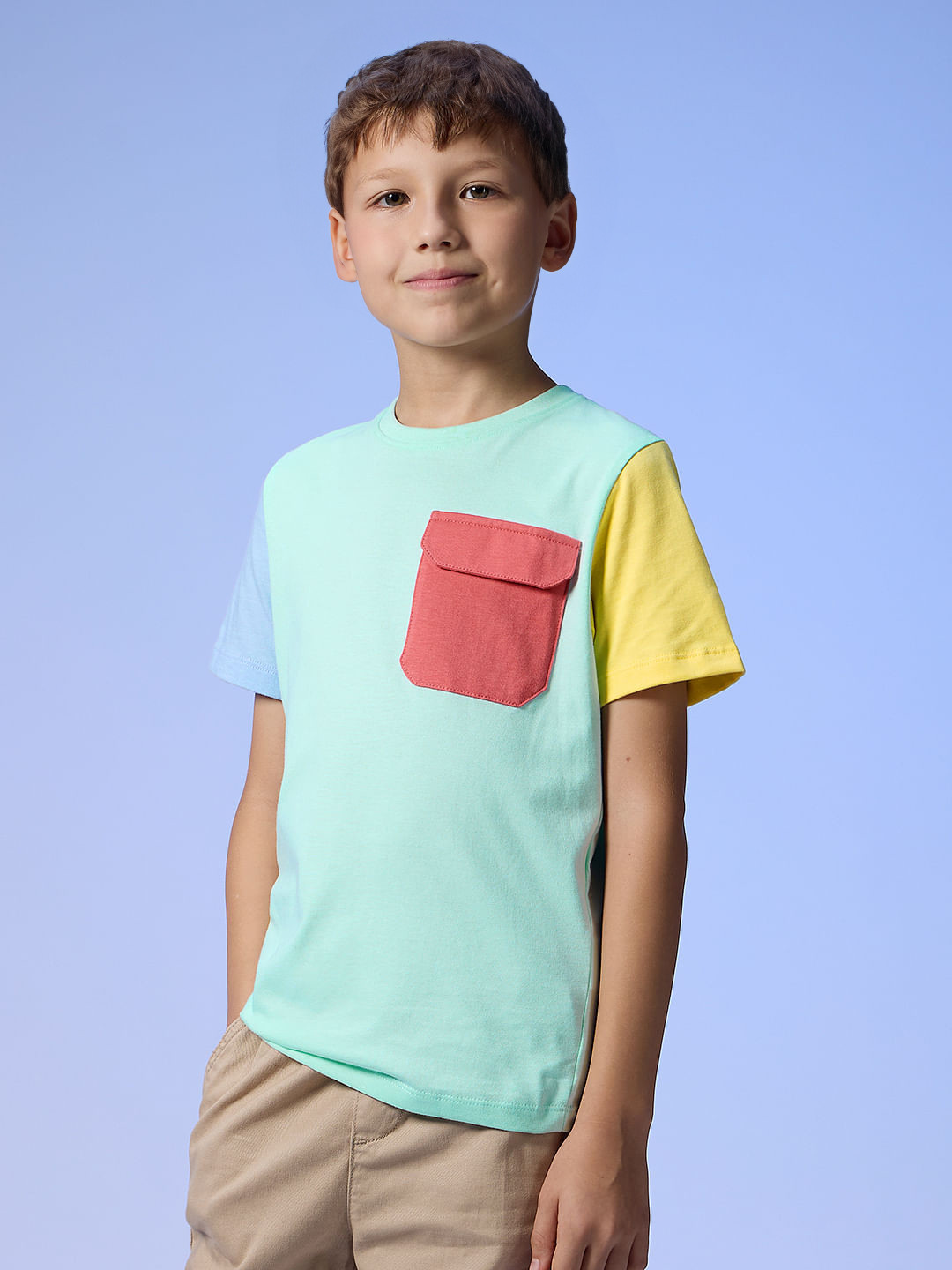 

The Souled Store Boys Green Colourblocked Pure Cotton T-shirt