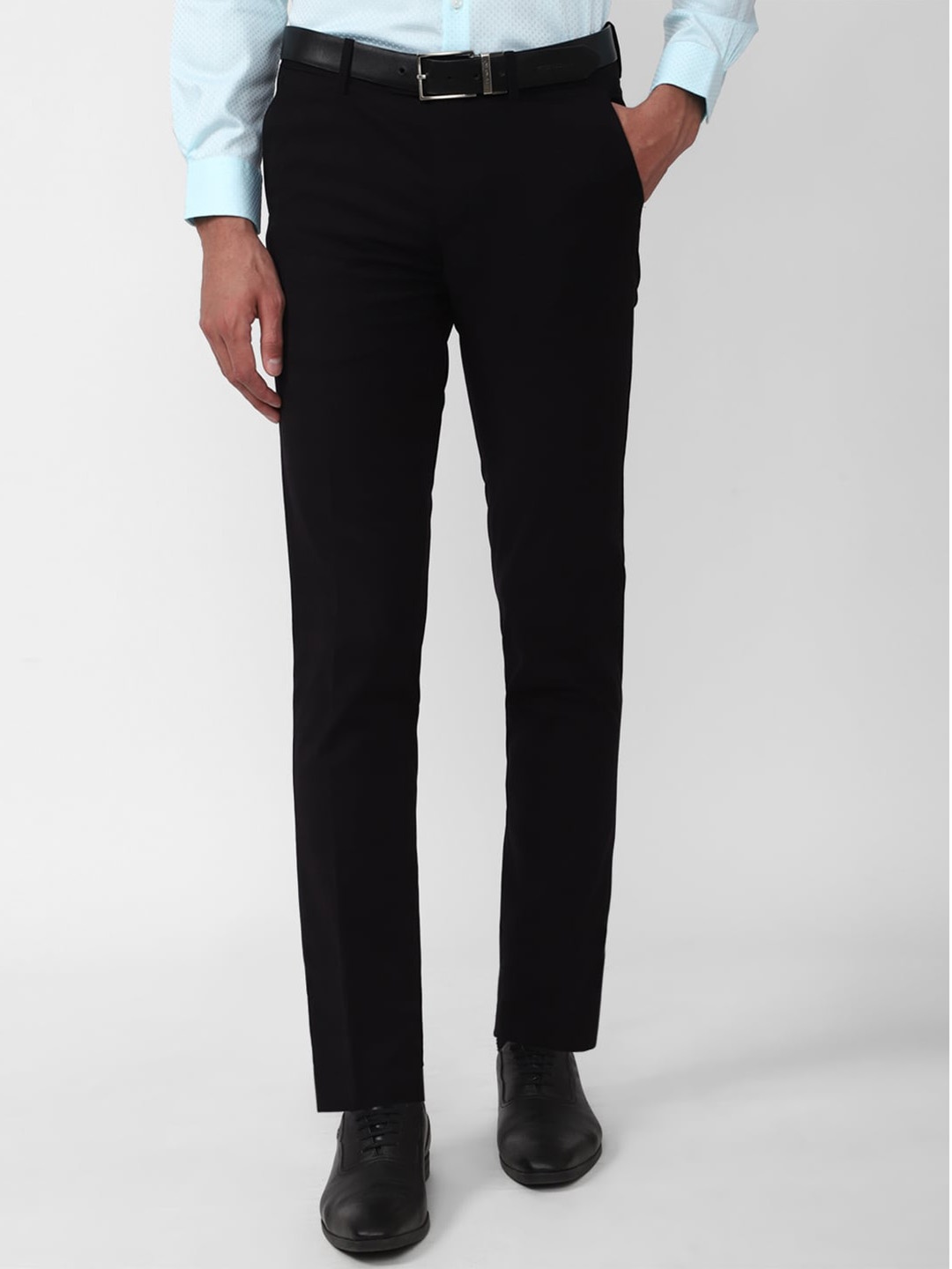 

Peter England Elite Men Mid-Rise Plain Slim Fit Formal Trousers, Black