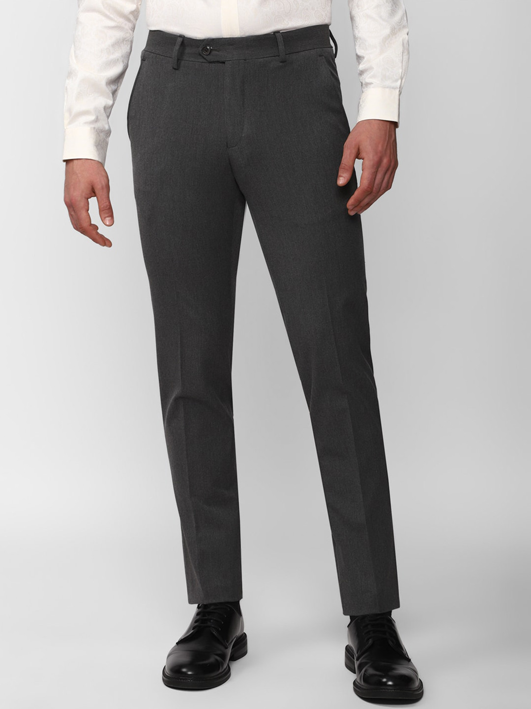 

Peter England Elite Men Mid-Rise Plain Slim Fit Formal Trousers, Grey