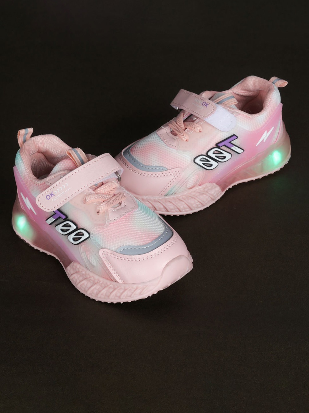

FEETWELL SHOES Kids Woven Design LED Velcro Sneakers, Pink