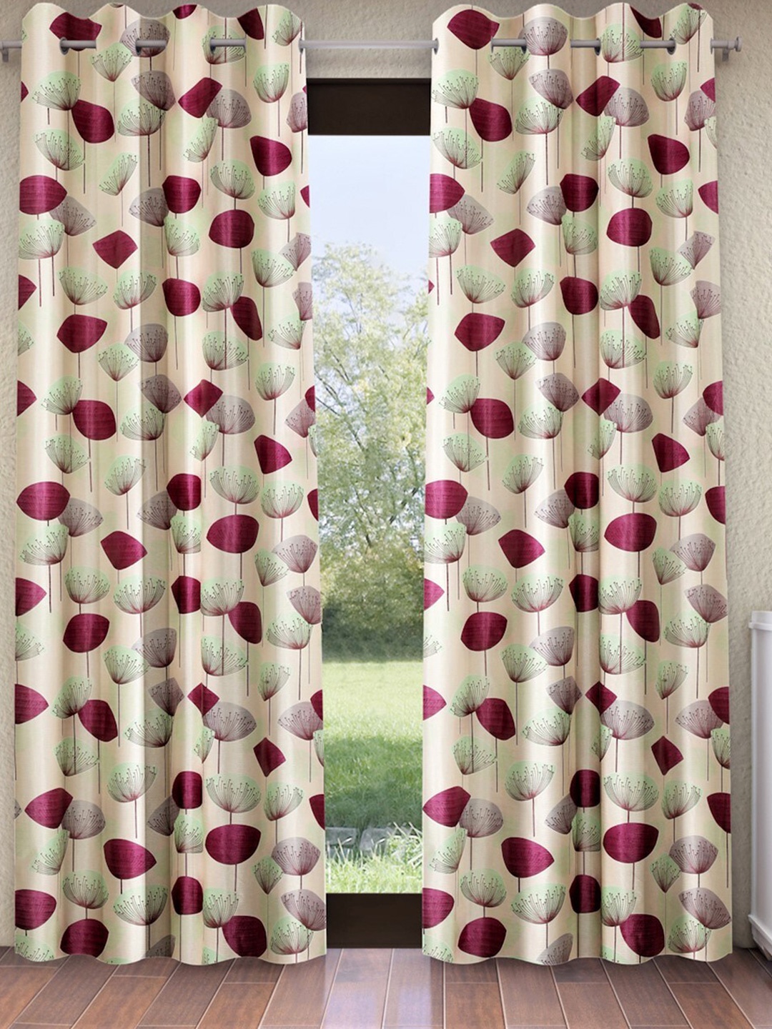 

Home Sizzler Green & Pink 2 Pieces Abstract Printed Window Curtains