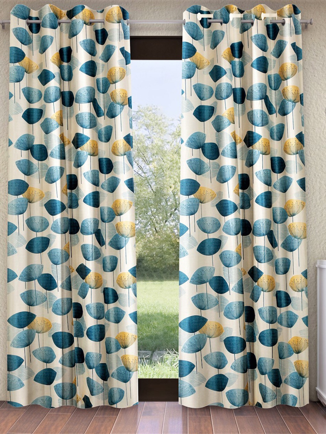 

Home Sizzler White & Blue 2 Pieces Abstract Printed Long Door Curtains