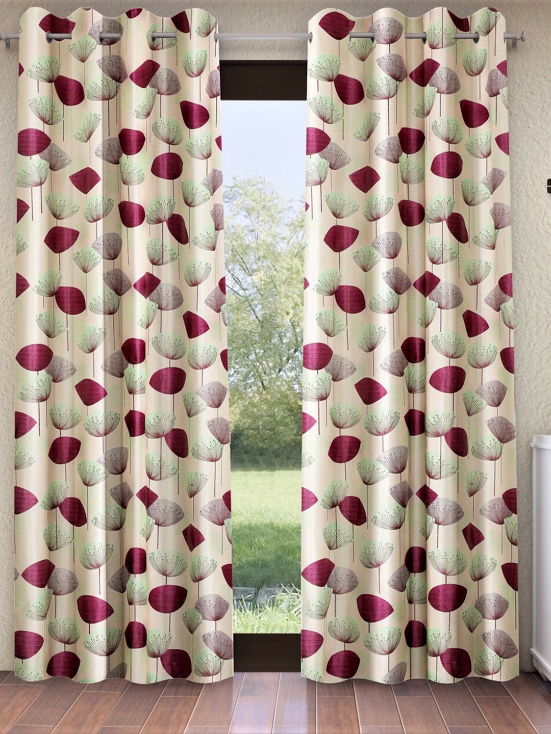 

Home Sizzler Green & Cream-Coloured 2 Pieces Abstract Printed Door Curtains