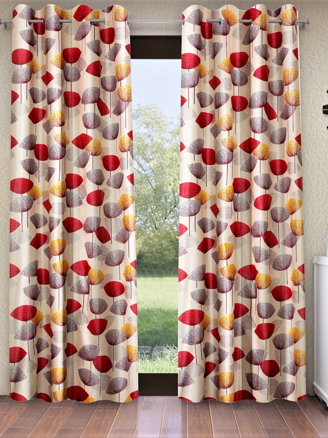 

Home Sizzler Grey & Red 2 Pieces Abstract Printed Door Curtains