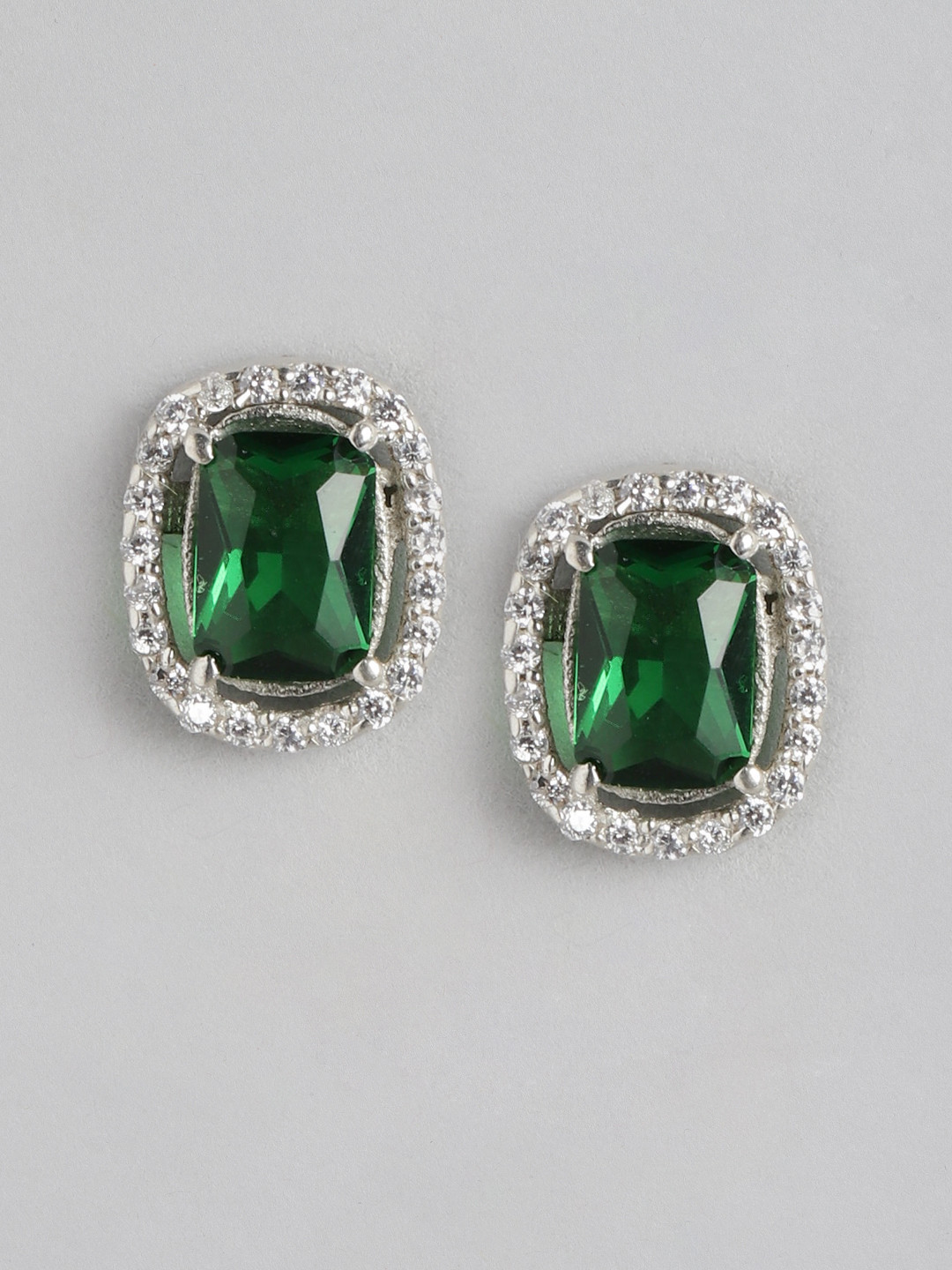 

Zavya Rhodium-Toned CZ Studded Sterling Silver Oval Studs Earrings