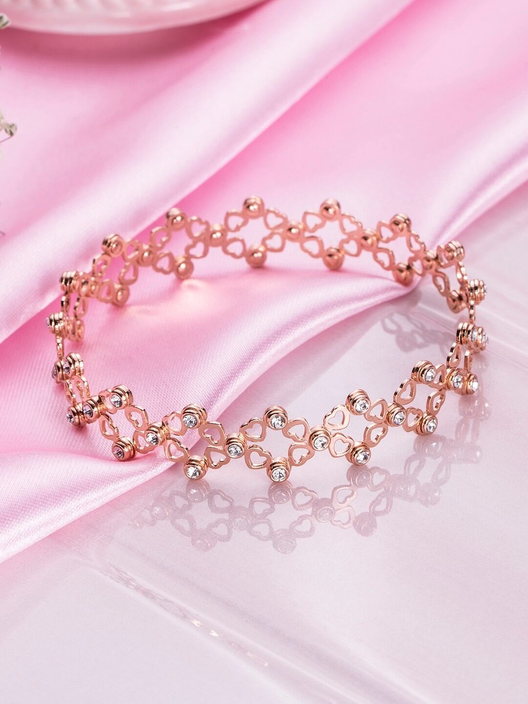

Zavya Women Sterling Silver Cubic Zirconia Rose Gold-Plated Bracelet