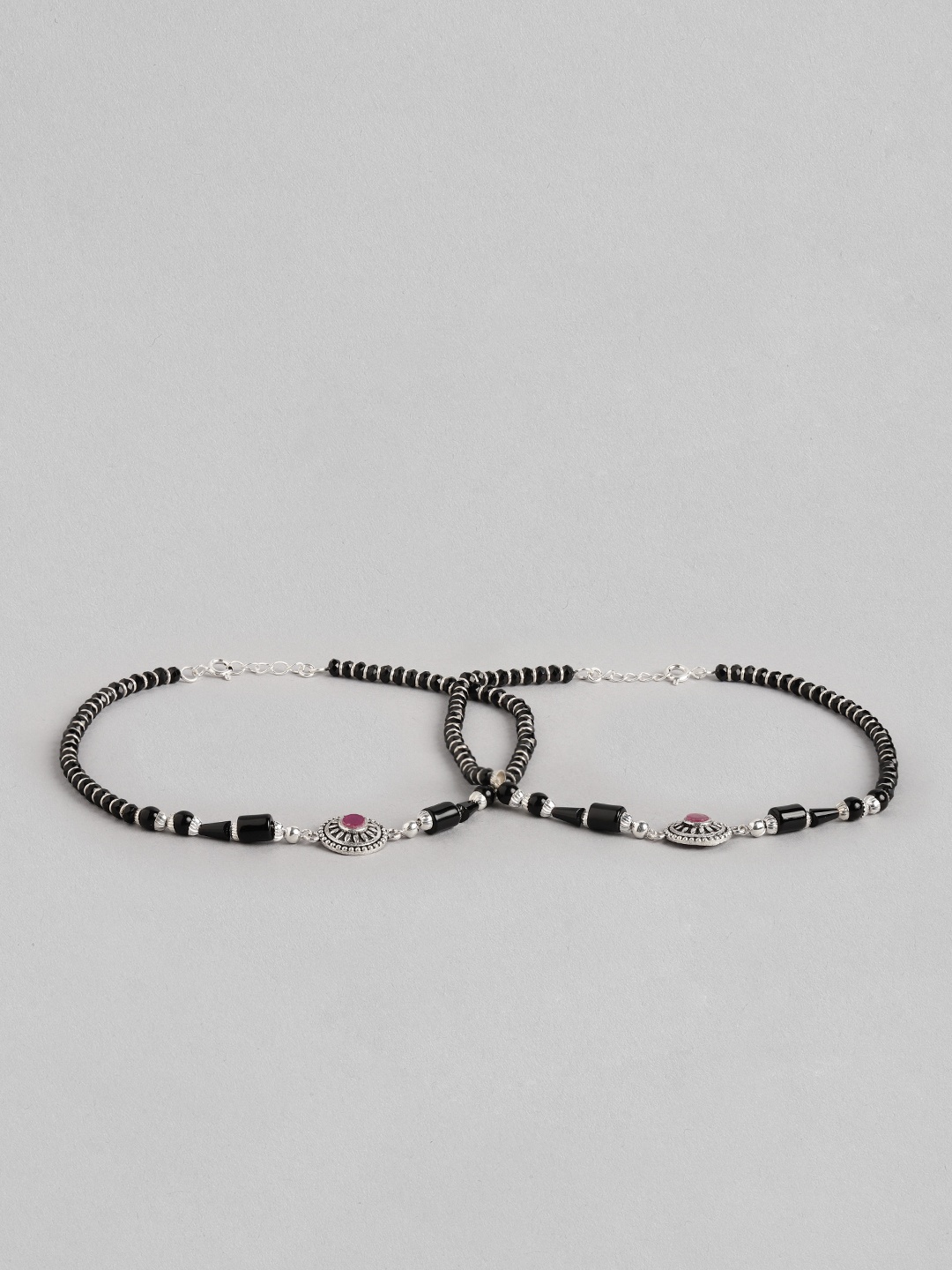 

Zavya Women Set of 2 Rhodium-Plated Beaded Sterling Silver Anklets