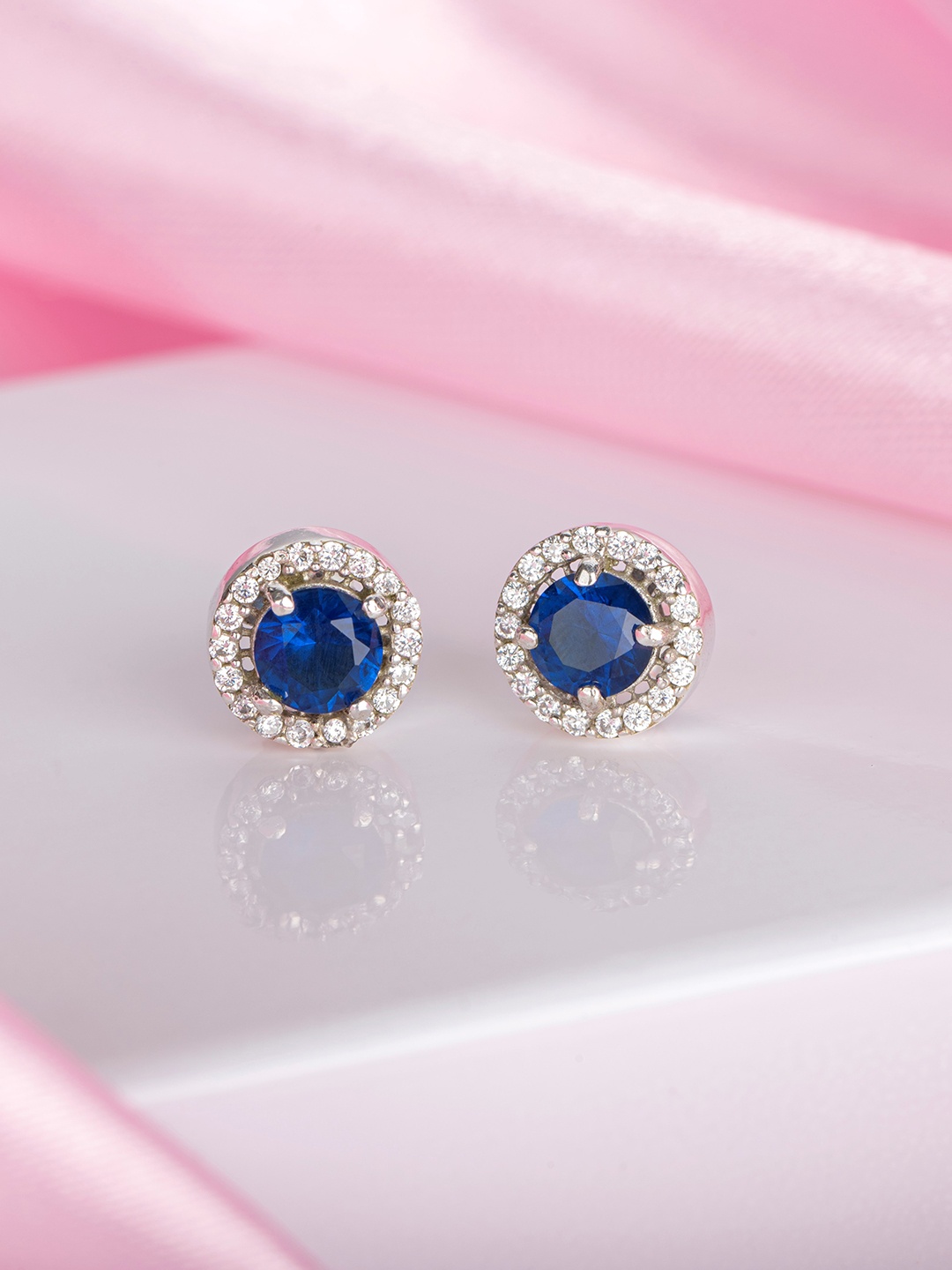 

Zavya Rhodium-Plated CZ Studded Sterling Silver Circular Studs Earrings