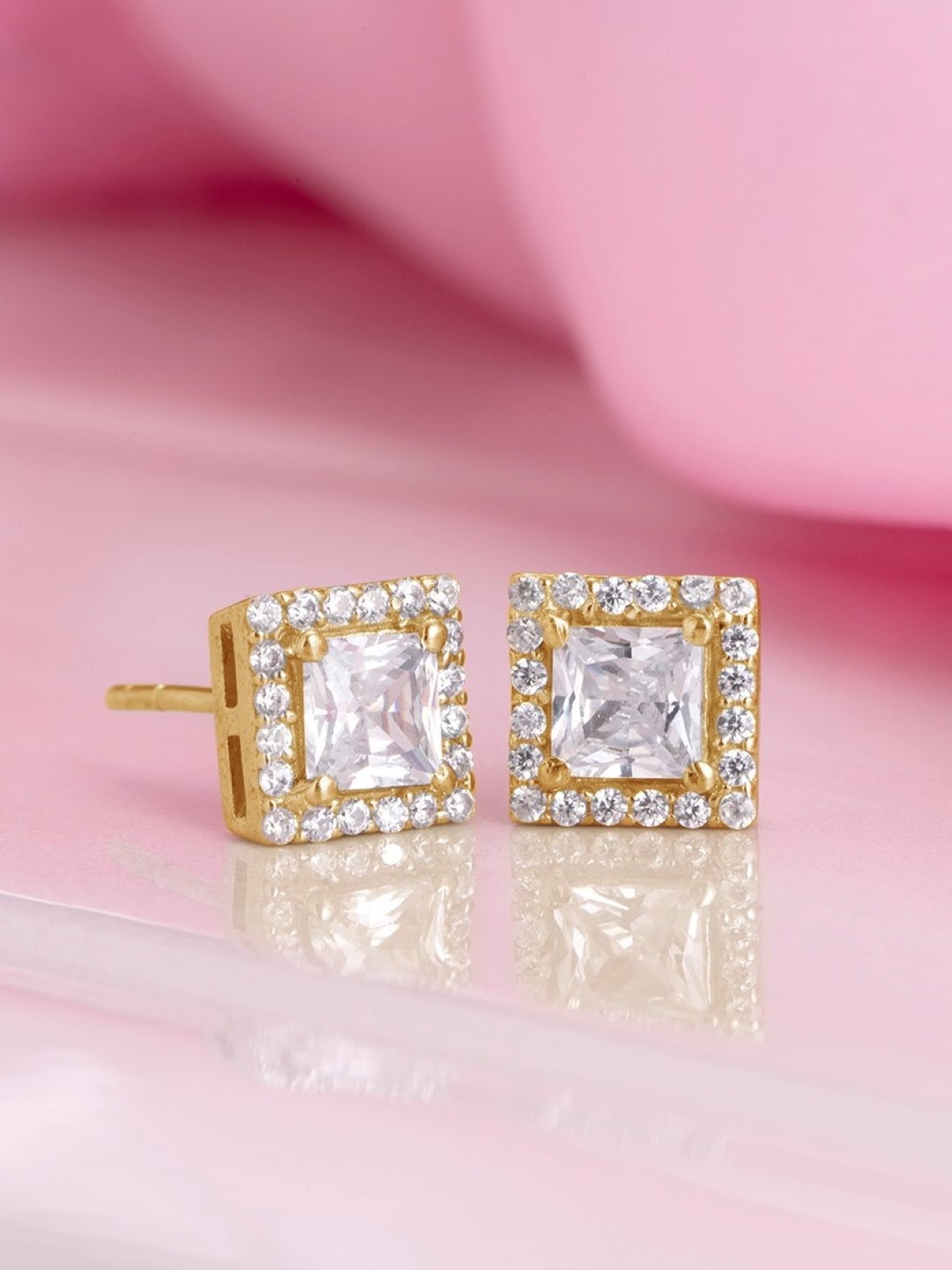 

Zavya Rose Gold-Plated CZ Studded Sterling Silver Square Studs Earrings