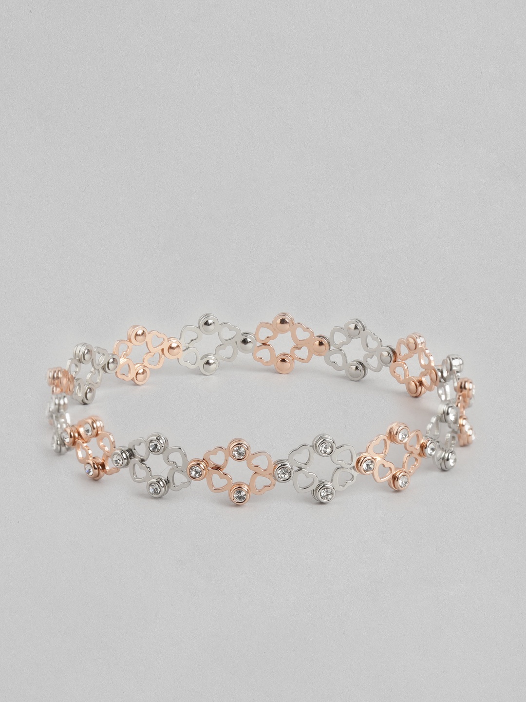 

Zavya Women Sterling Silver CZ Studded Rhodium-Plated Bangle-Style Bracelet