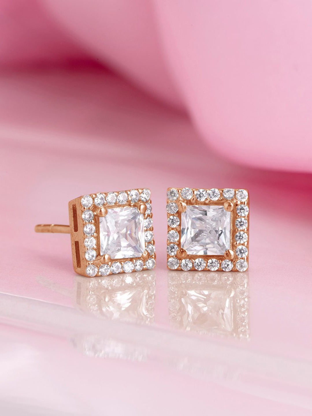 

Zavya Gold-Plated CZ Studded Square Studs Earrings