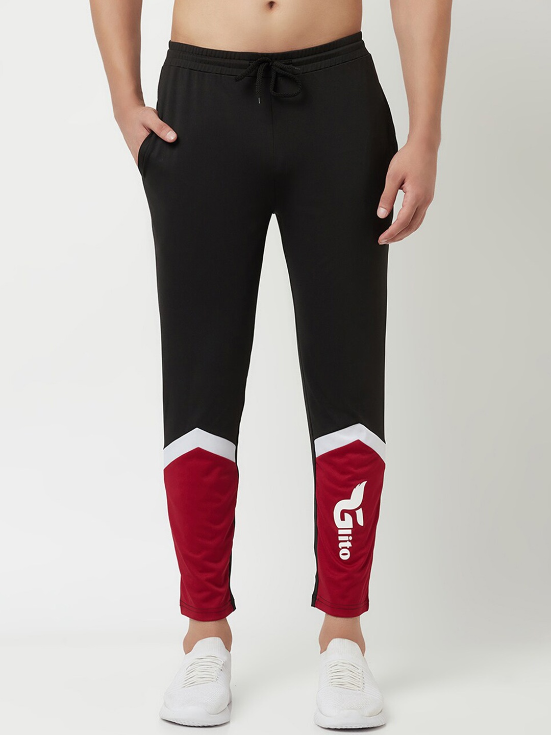 

GLITO Men Colourblocked Mid-Rise Track Pants, Maroon
