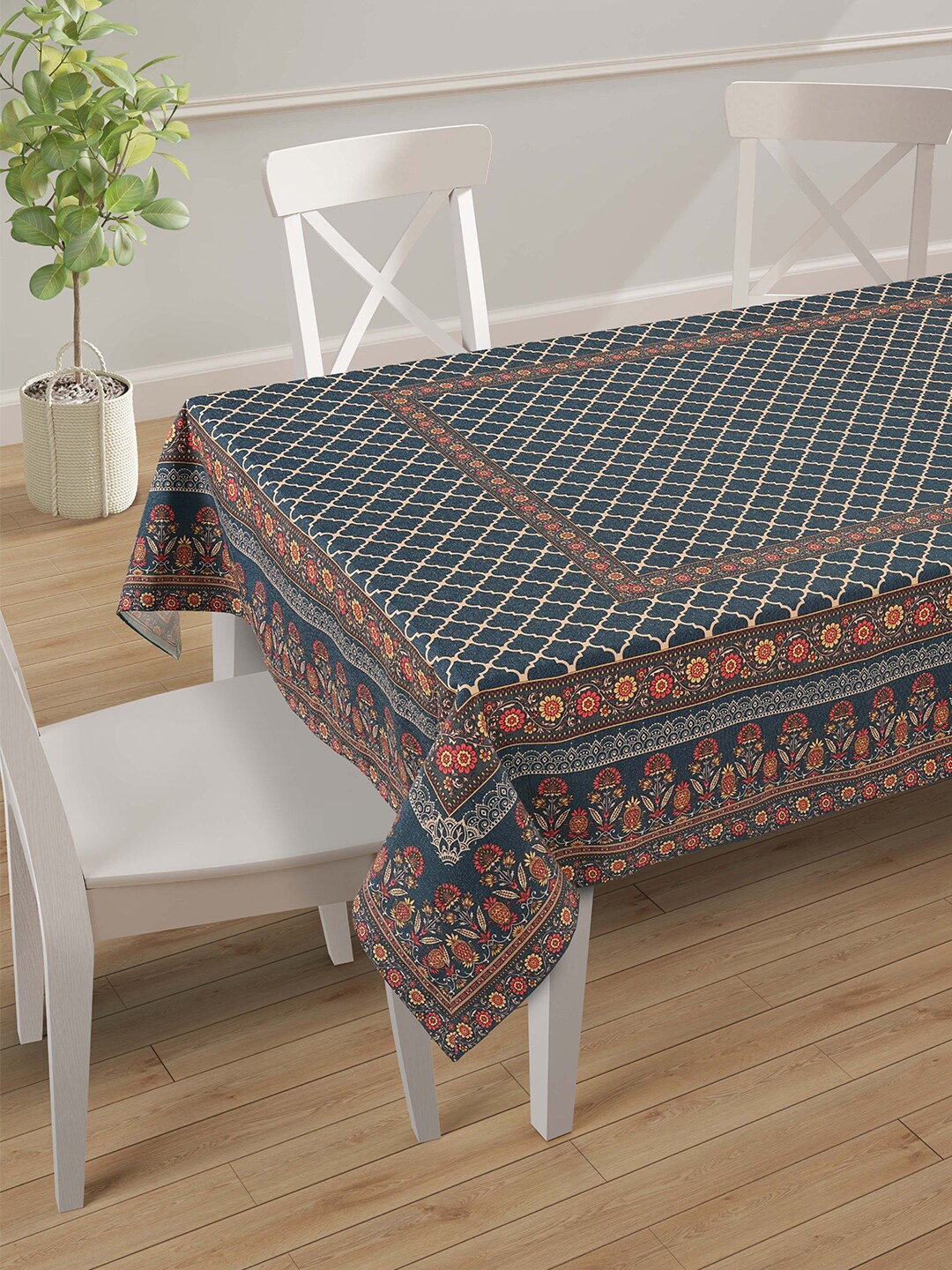 

SWAYAM Blue Ethnic Motifs Printed 6-Seater Table Cover