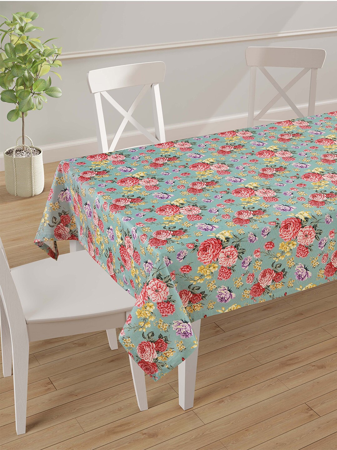 

SWAYAM Green & Red Floral Printed 6-Seater Table Cover