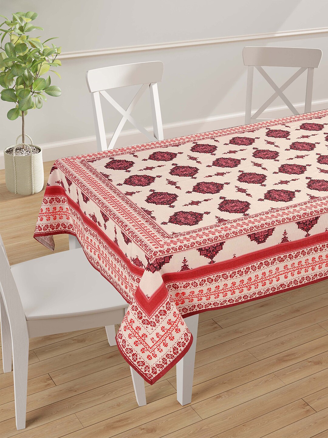 

SWAYAM Beige & Red Printed 6-Seater Table Cover